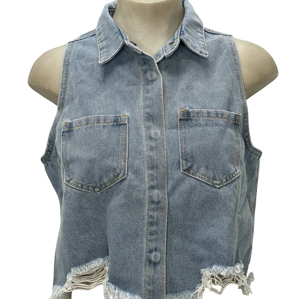 NEW ONE TEASPOON Women's Braxton Distressed Denim Top Blue Size S NWT